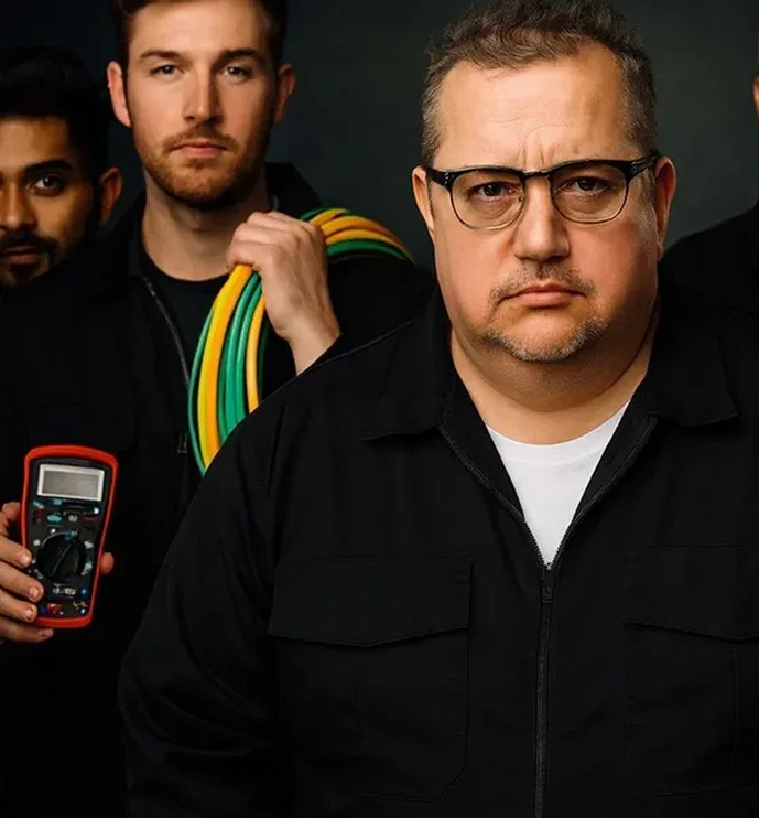 Fyra elektriker redo för felsökning och installation